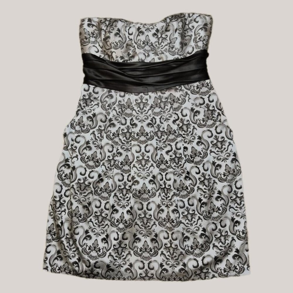 SPEECHLESS Strapless Mini Dress Black & Metallic Silver Tie Back Bow Y2K